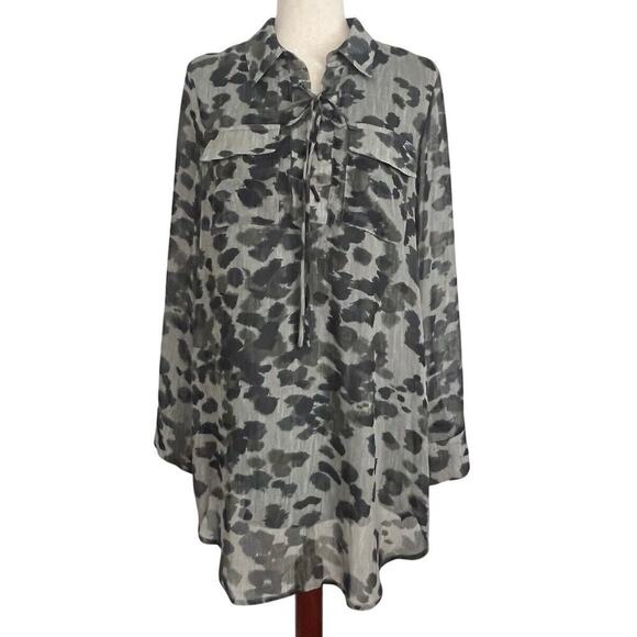 Paper Crane Anthropologie Tunic Dress Women’s Sz M Blouse Abstract Leopard Gray - Picture 1 of 13